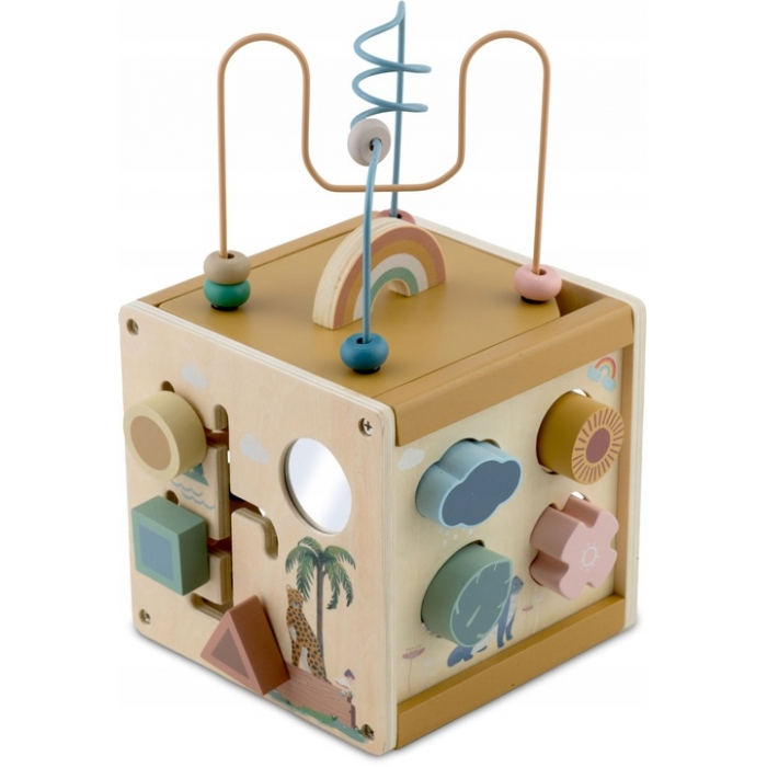 Cub educational din lemn cu diverse activitati, 15.5 x 17 cm, Nukido NK-861 [1]