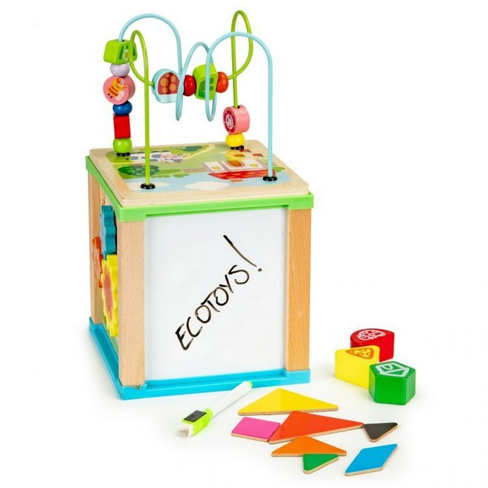 Cub educational din lemn cu tabla Ecotoys HM015470 [6]