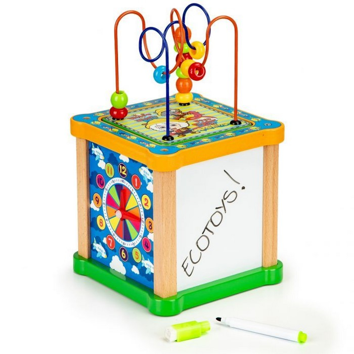 Cub educational din lemn cu tabla Ecotoys HM015473 [2]