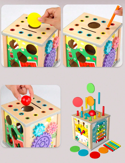 Cub Educativ bebe, din lemn cu 10 in 1 activitati [8]