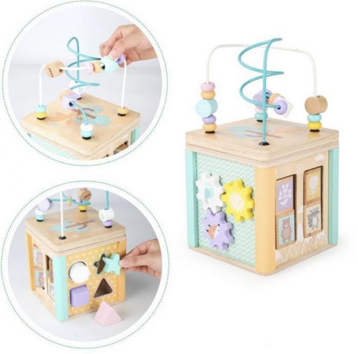 Cub Educativ Montessori din lemn cu 5 in 1 activitati, 18 luni+ [5]