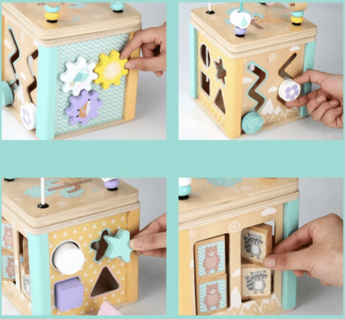 Cub Educativ Montessori din lemn cu 5 in 1 activitati, 18 luni+ [2]