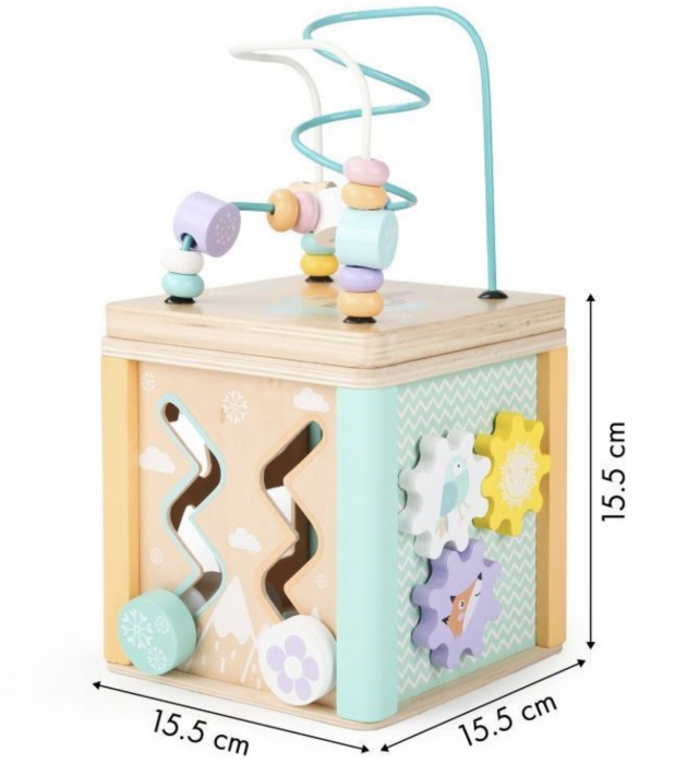 Cub Educativ Montessori din lemn cu 5 in 1 activitati, 18 luni+ [4]