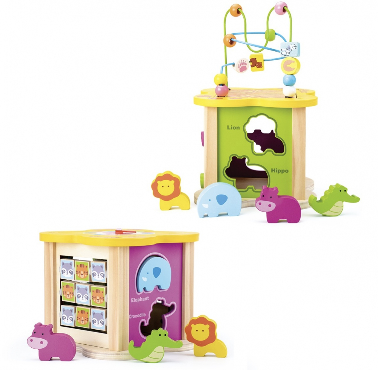 Cub educativ din lemn cu 6 activitati Mini Animal Cube [4]