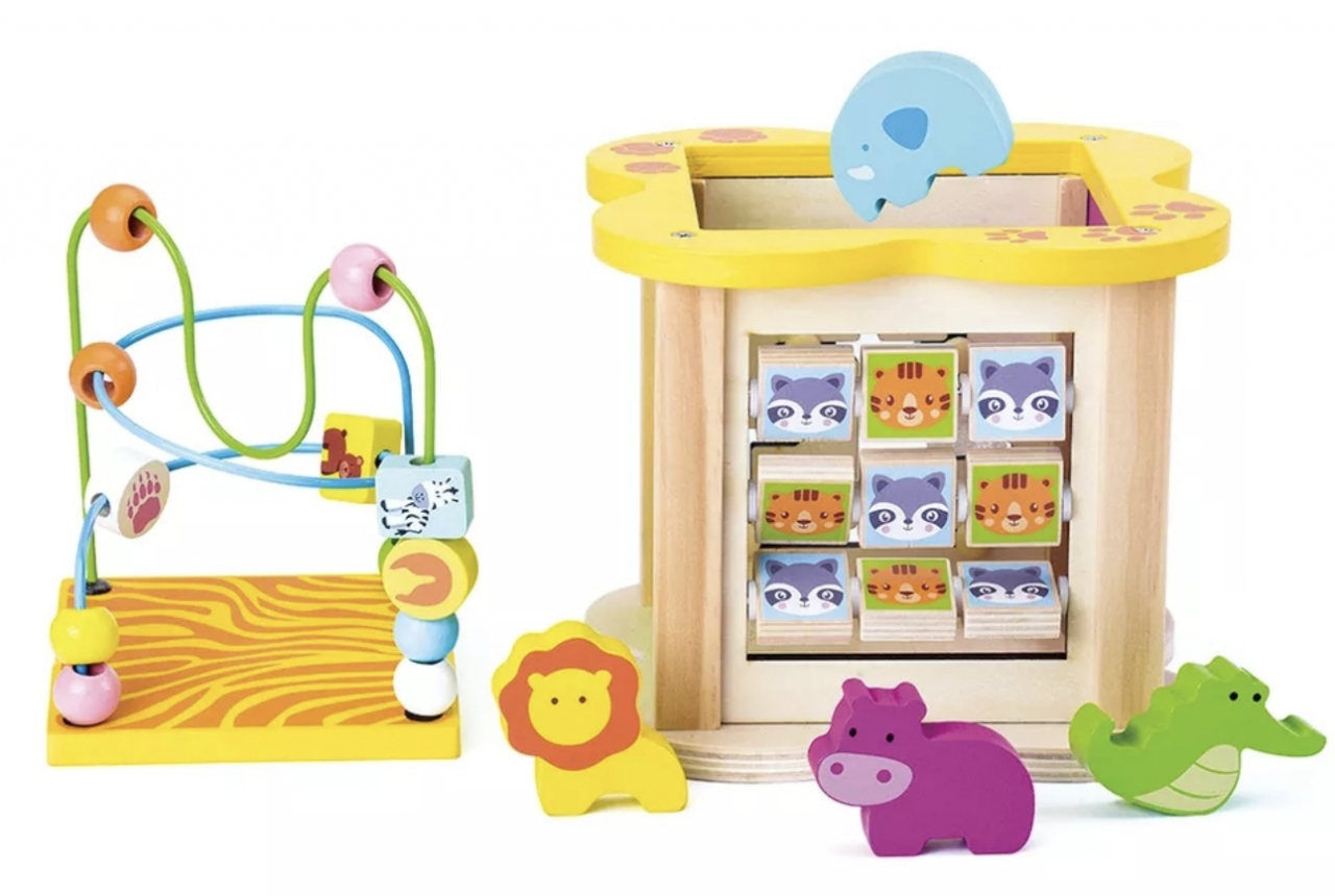 Cub educativ din lemn cu 6 activitati Mini Animal Cube [2]