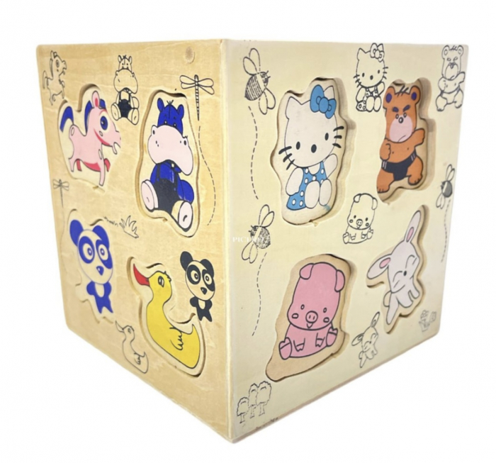 Cub sortator de forme, din lemn, Animale, 3 ani [3]