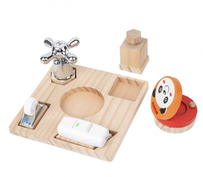Joc de tip Montessori cu 5 activitati, Busy Bord cu robinet, 3 ani+ [2]