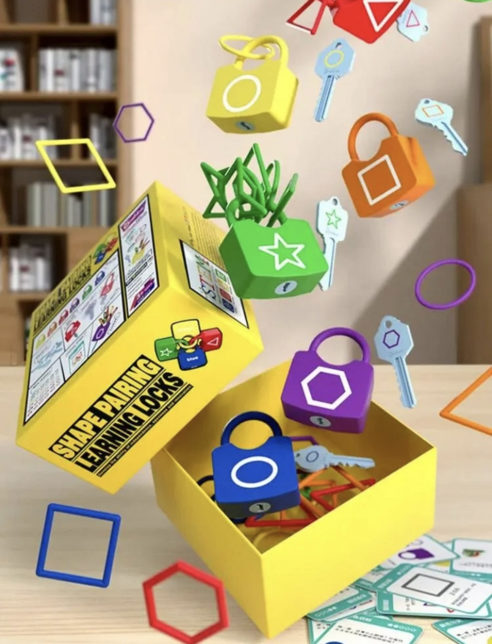 Joc Montessori Asociere Lacate cu chei si Forme geometrice culori [4]