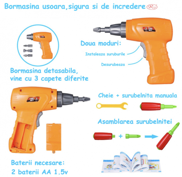 Joc mozaic creativ STEM cu bormasina electrica de jucarie cu 237 piese [7]