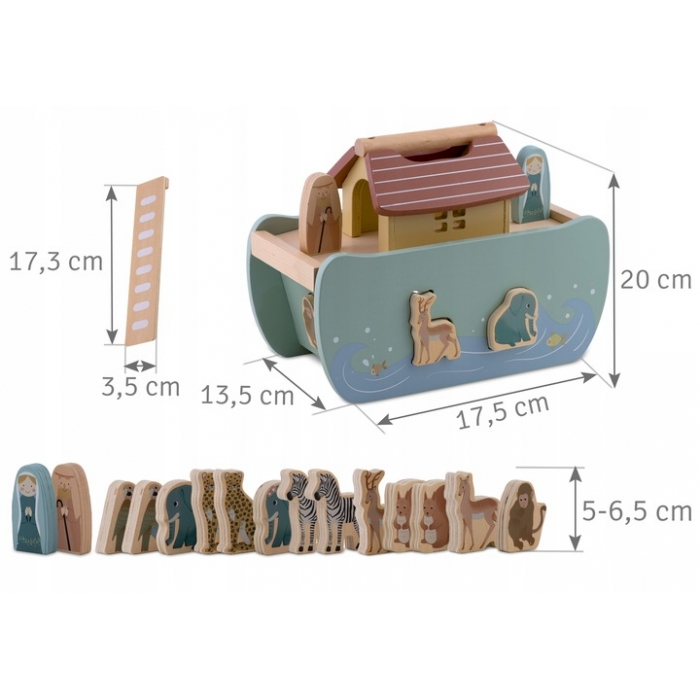 Jucarie educativa Arca lui Noe din lemn cu animalute, 17.5 x 13.5 x 20 cm, Nukido NK-862 [7]