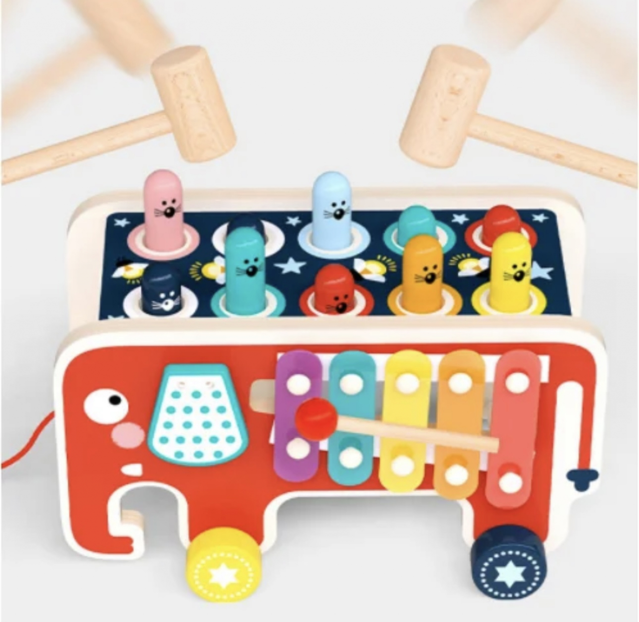 Jucarie educativa din lemn, Vehicul Prinde Cartita, 3 in 1, multicolor [2]