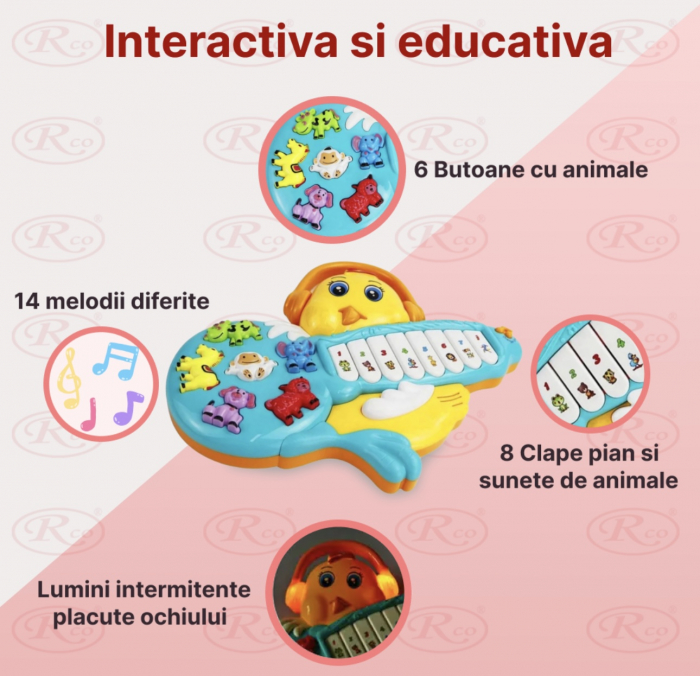 Jucarie interactiva bebe Mini Pianina Puisor cu sunete si lumini [3]