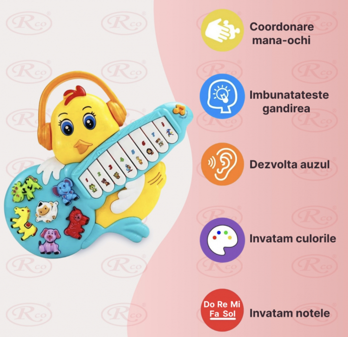 Jucarie interactiva bebe Mini Pianina Puisor cu sunete si lumini [2]