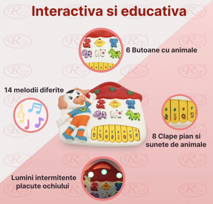 Jucarie interactiva bebe Pianina Alba Catelus cu lumini [3]