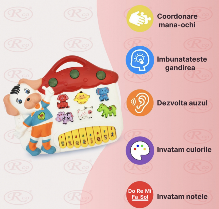 Jucarie interactiva bebe Pianina Alba Catelus cu lumini [2]