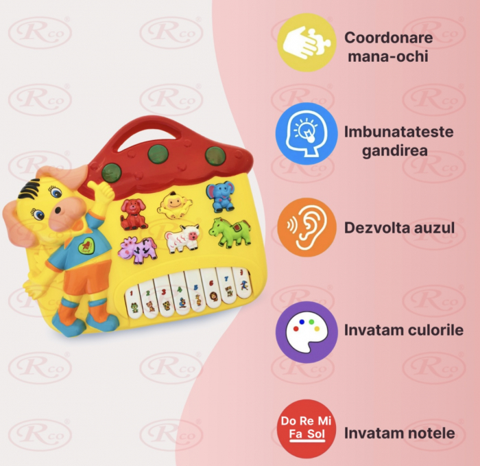 Jucarie interactiva bebe Pianina galbena Catelus cu lumini [2]