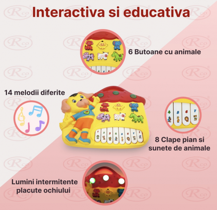 Jucarie interactiva bebe Pianina galbena Catelus cu lumini [3]