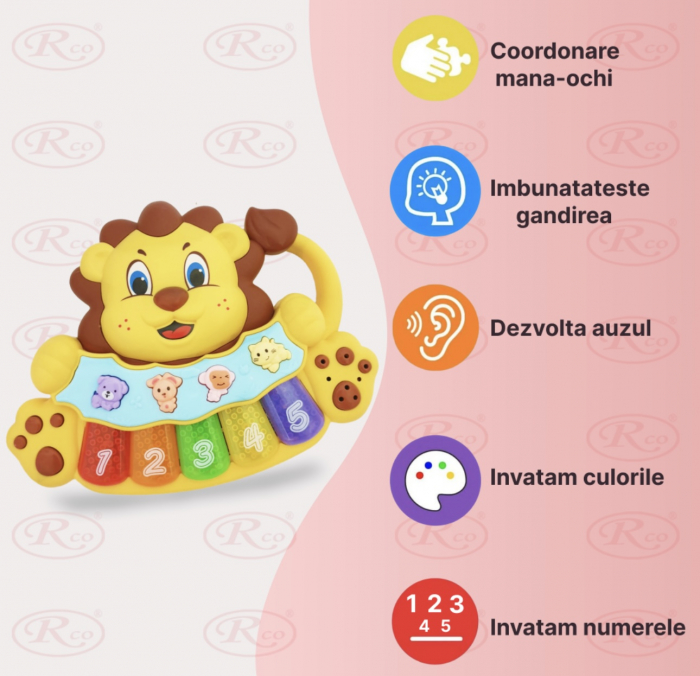 Jucarie interactiva copii Mini pianina Leul muzical si luminos [2]