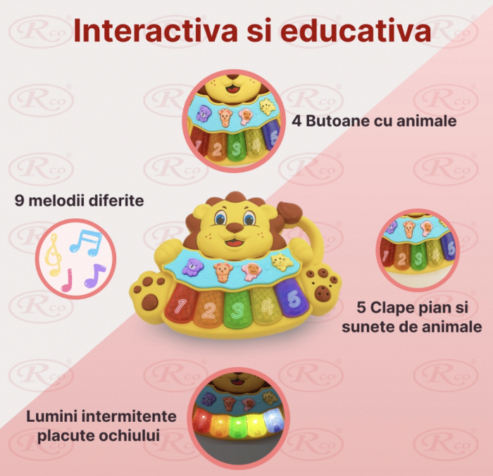 Jucarie interactiva copii Mini pianina Leul muzical si luminos [3]