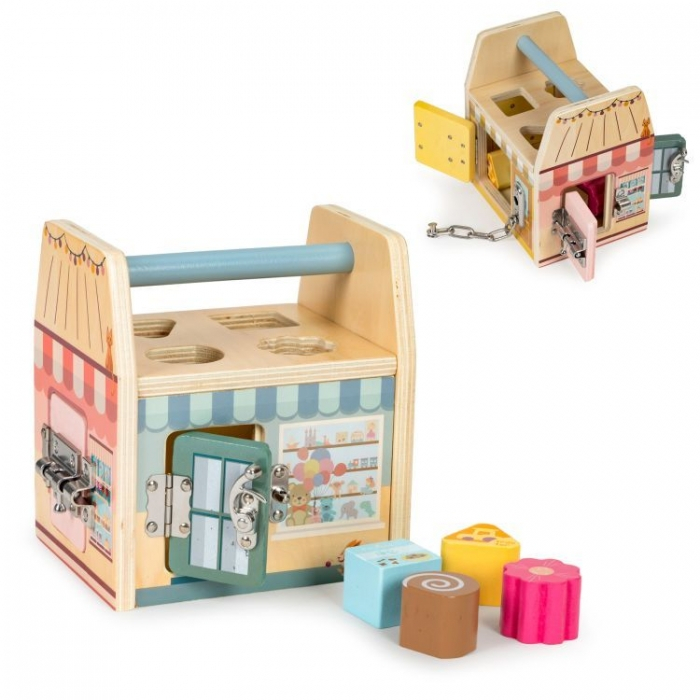 Jucarie interactiva din lemn sub forma de cub cu sortator Ecotoys 2555 [2]