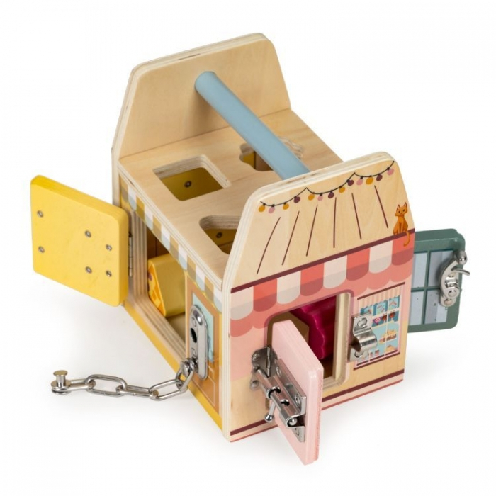 Jucarie interactiva din lemn sub forma de cub cu sortator Ecotoys 2555 [3]