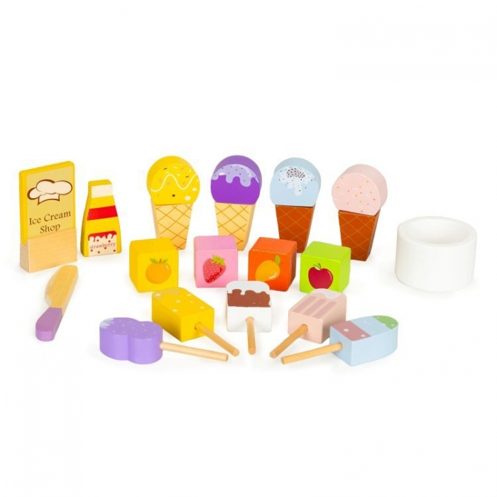 Jucarie interactiva din lemn sub forma de magazin cu inghetata, 27 elemente, Ecotoys TL91084 [4]