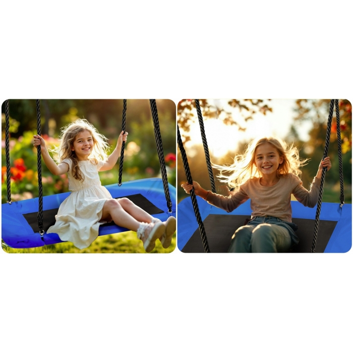 Leagan tip cuib pentru copii, dreptunghiular XXL, 110 x 70 cm, 150 kg, Neo-Sport 110500, Albastru [7]