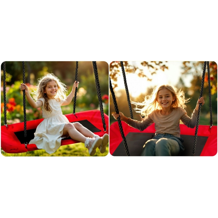 Leagan tip cuib pentru copii, dreptunghiular XXL, 110 x 70 cm, 150 kg, Neo-Sport 110501, Rosu [7]