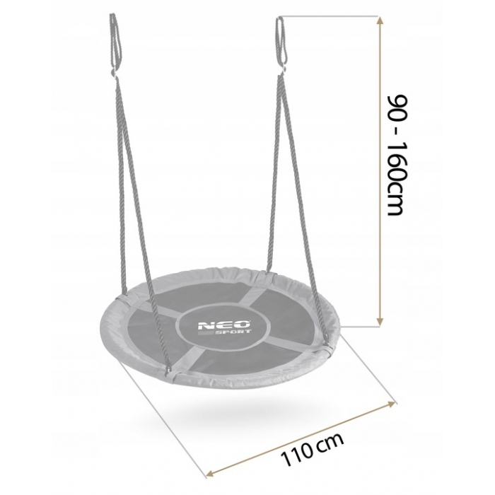 Leagan tip cuib pentru copii XXL, 110 cm, 150 kg, Neo-Sport 110311, Gri [8]