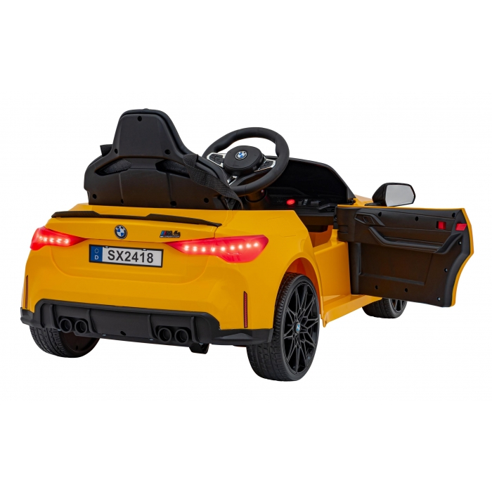 Masinuta electrica cu telecomanda BMW M4, roti EVA, scaun tapitat, 112x71x46 cm, putere 70W - Galben [12]