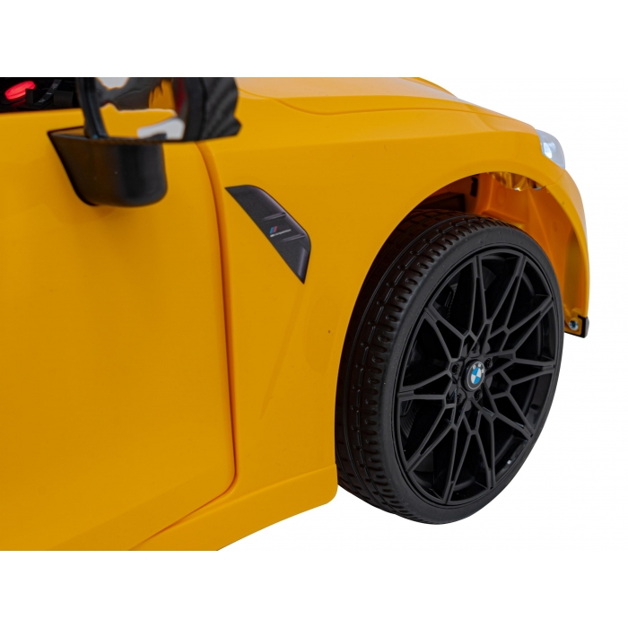 Masinuta electrica cu telecomanda BMW M4, roti EVA, scaun tapitat, 112x71x46 cm, putere 70W - Galben [6]