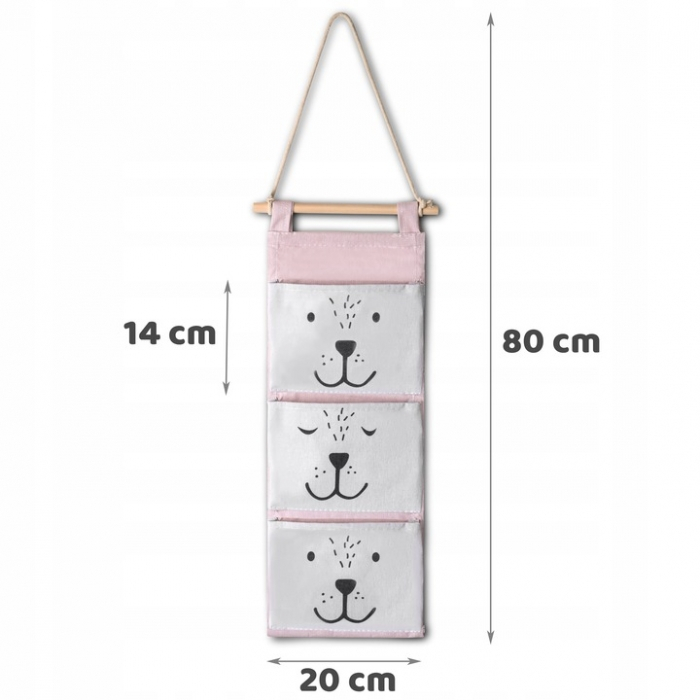 Organizator textil de perete cu 3 compartimente Nukido NK-403 - Roz [4]
