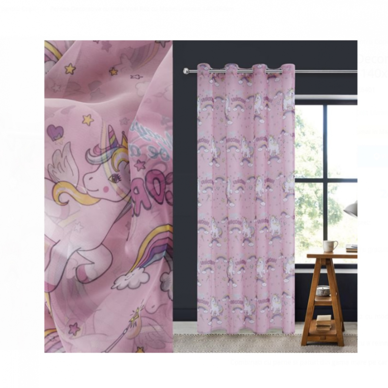 Perdea pentru camera copilului, Unicorn, 140x260cm [2]