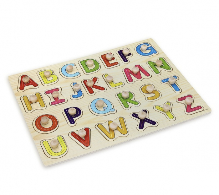 Puzzle Incastru din lemn cu maner si 26 Litere [2]