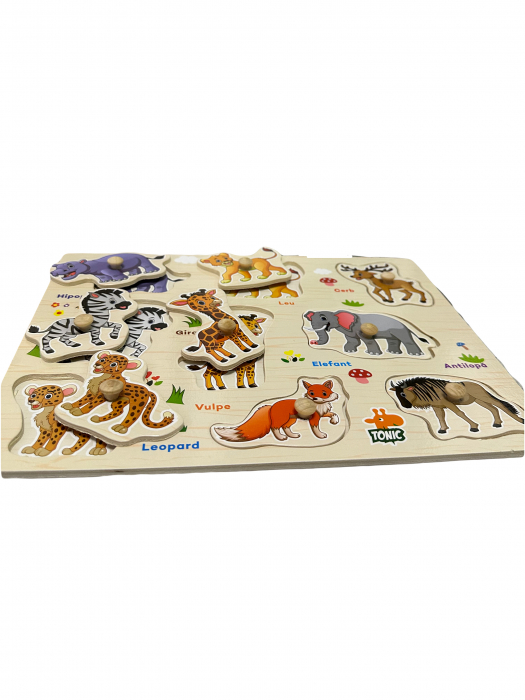 Puzzle Incastru din lemn in limba romana, Animale salbatice [2]
