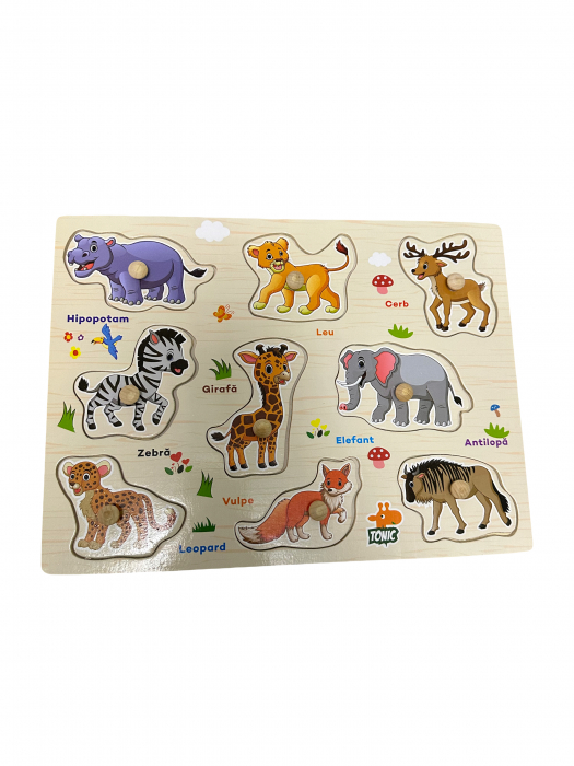 Puzzle Incastru din lemn in limba romana, Animale salbatice [3]