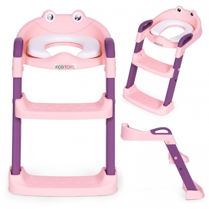 Reductor toaleta cu scara pentru copii Ecotoys PP8001 - Roz [2]