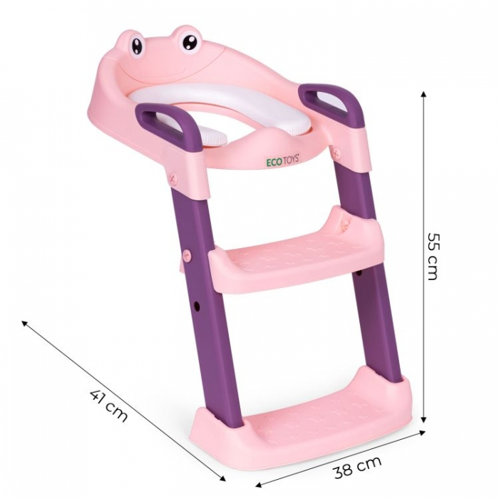 Reductor toaleta cu scara pentru copii Ecotoys PP8001 - Roz [7]