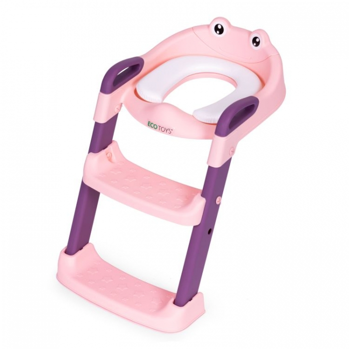 Reductor toaleta cu scara pentru copii Ecotoys PP8001 - Roz [4]