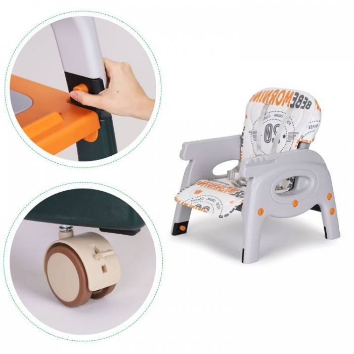Scaun de masa 2 in 1 pentru copii Ecotoys HA-033 - Portocaliu [7]