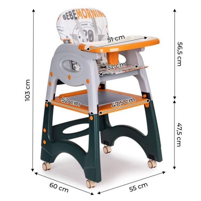 Scaun de masa 2 in 1 pentru copii Ecotoys HA-033 - Portocaliu [9]