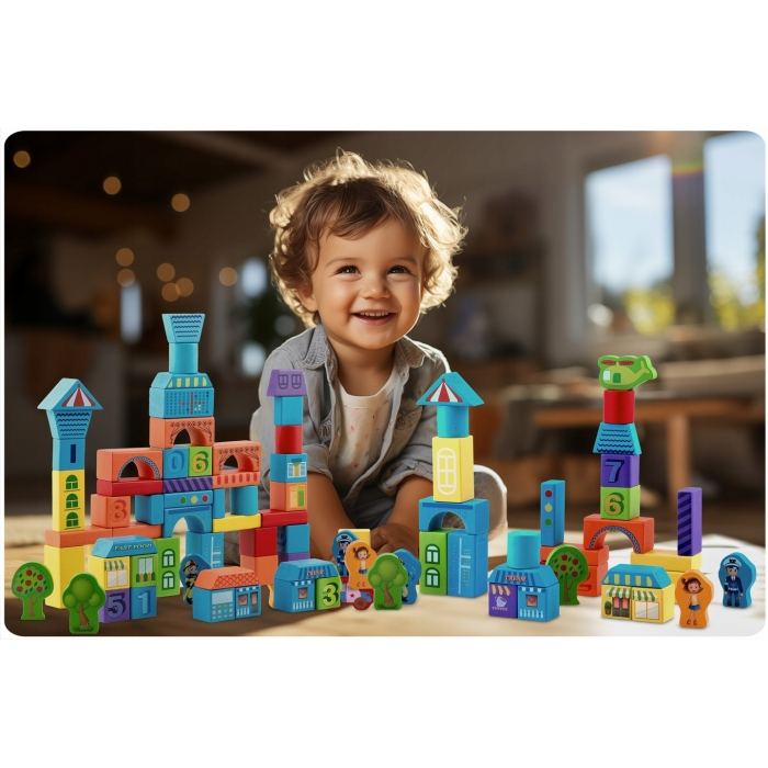 Set educational cu blocuri din lemn, 100 bucati, Ricokids RK-871 - Orasel [3]