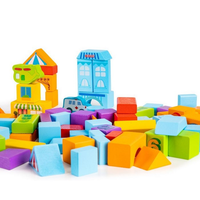 Set educational cu blocuri din lemn 100 piese orasel Ecotoys SR19001 [6]
