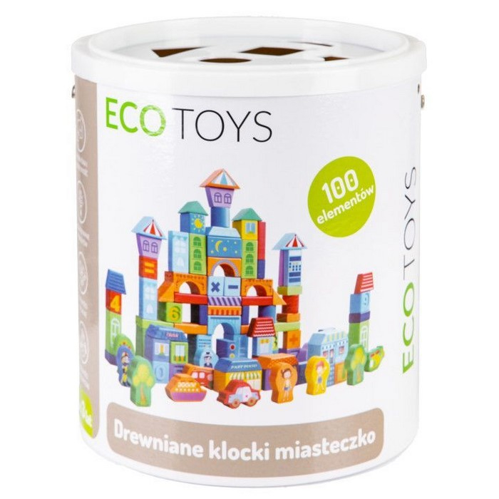 Set educational cu blocuri din lemn 100 piese orasel Ecotoys SR19001 [2]