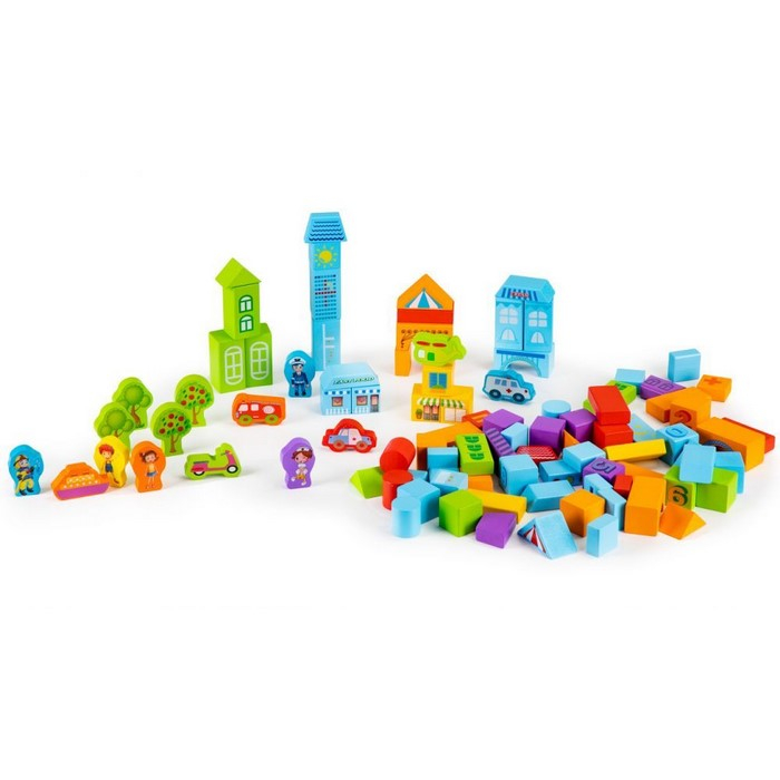 Set educational cu blocuri din lemn 100 piese orasel Ecotoys SR19001 [5]