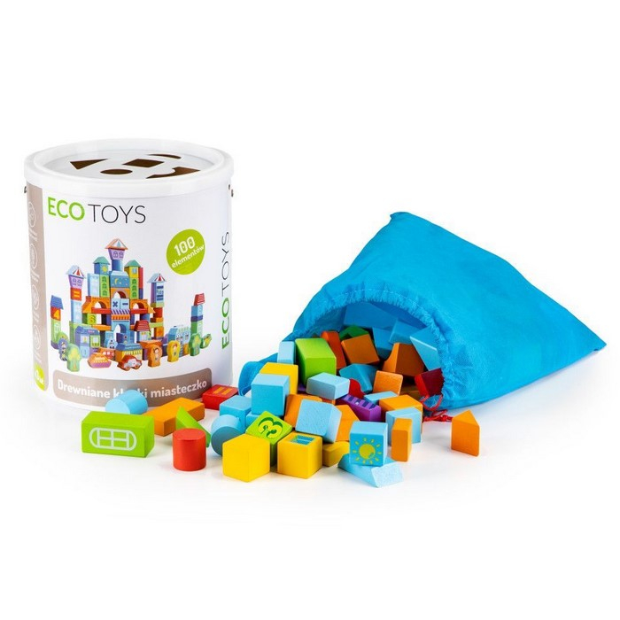 Set educational cu blocuri din lemn 100 piese orasel Ecotoys SR19001 [3]