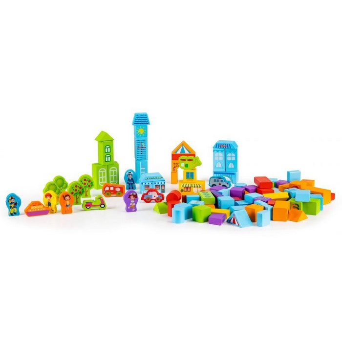 Set educational cu blocuri din lemn 100 piese orasel Ecotoys SR19001 [4]