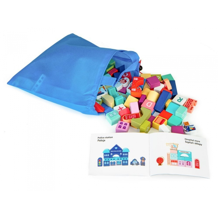 Set educational cu blocuri din lemn si covoras, 121 piese, City Ecotoys MA802 [4]