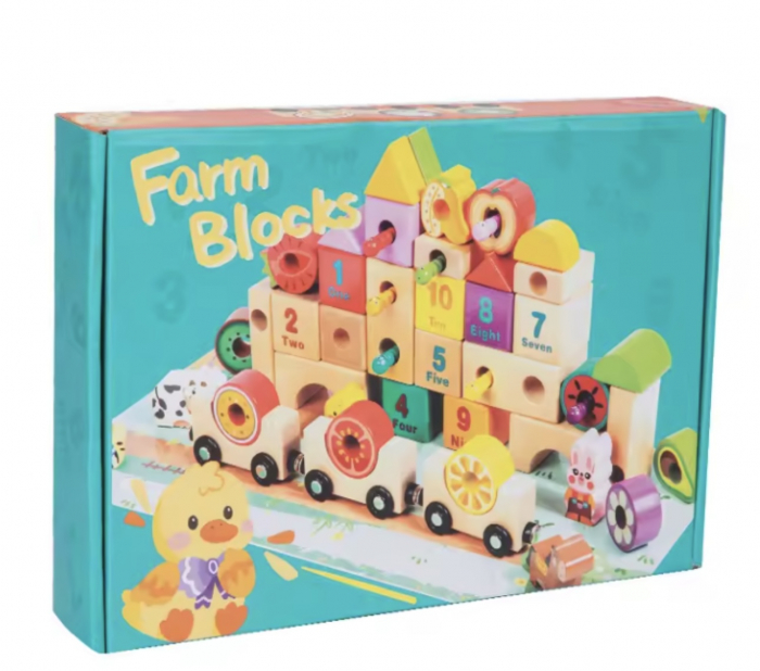 Set educativ cu 30 cuburi din lemn si trenulet magnetic, 3 ani [3]