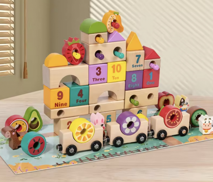 Set educativ cu 30 cuburi din lemn si trenulet magnetic, 3 ani [4]
